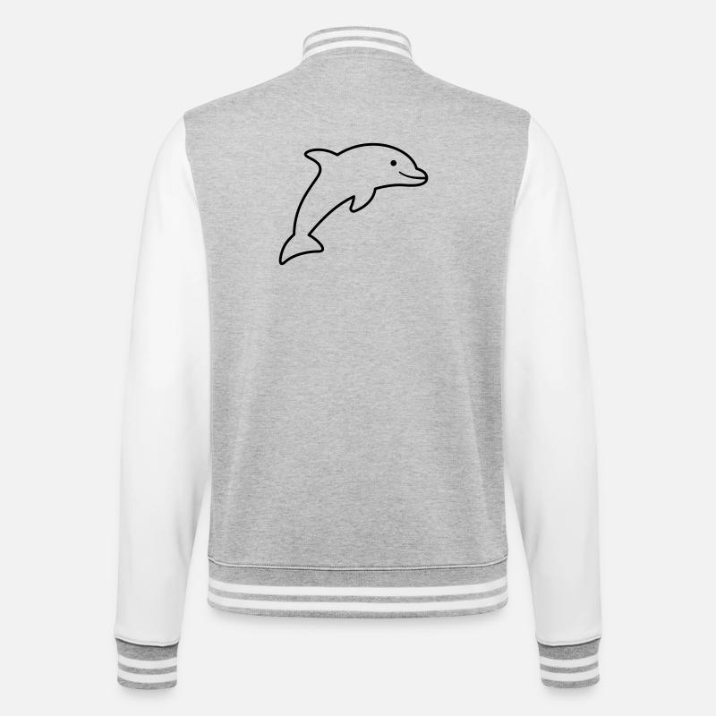 Delfin Symbol Umriss fröhlich springend - College-Sweatjacke - Grau meliert/Weiß