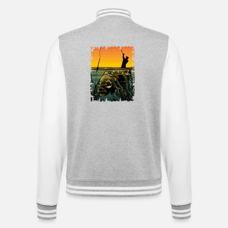 Karpfenfischen-Design Schwimmerfischen Angler Geschenk - College-Sweatjacke - Grau meliert/Weiß