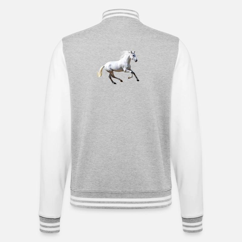 Pferd - College-Sweatjacke - Grau meliert/Weiß