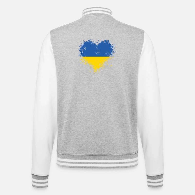 Ukrainisches Herz - College-Sweatjacke - Grau meliert/Weiß