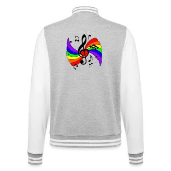 Clé de musique avec arc-en-ciel et notes de musique - Veste Teddy - gris chiné / blanc - Dos - Marisol (170cm)