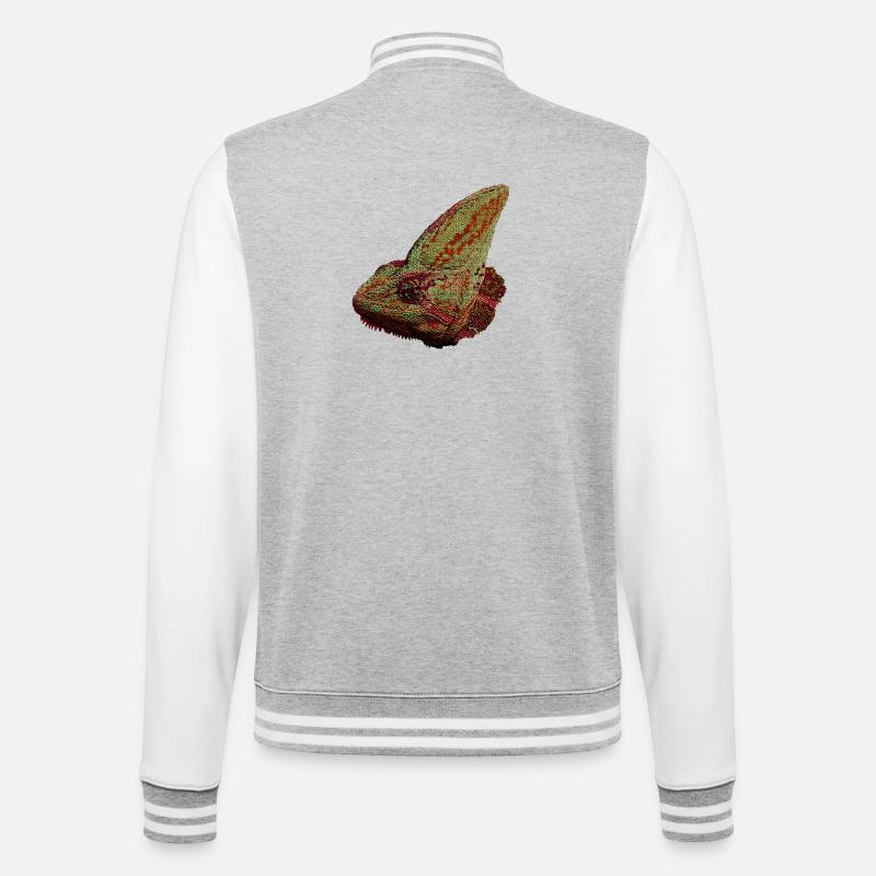 Reptilien designs, Chameleonkopf, freizeitkleidung - College-Sweatjacke - Grau meliert/Weiß