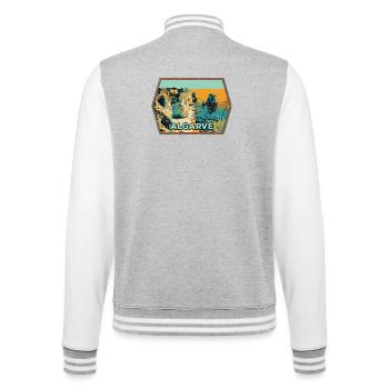 Badge retro, Algarve Portugal, plage été soleil - Veste Teddy - gris chiné / blanc - Dos - Marisol (170cm)