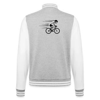 Radfahrer Stickman fährt hart mit Helm auf - College-Sweatjacke - Grau meliert/Weiß - Hinten - Marisol (170cm)