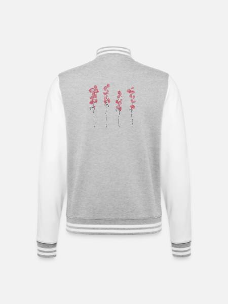 Rosa Blumen - College-Sweatjacke - Grau meliert/Weiß