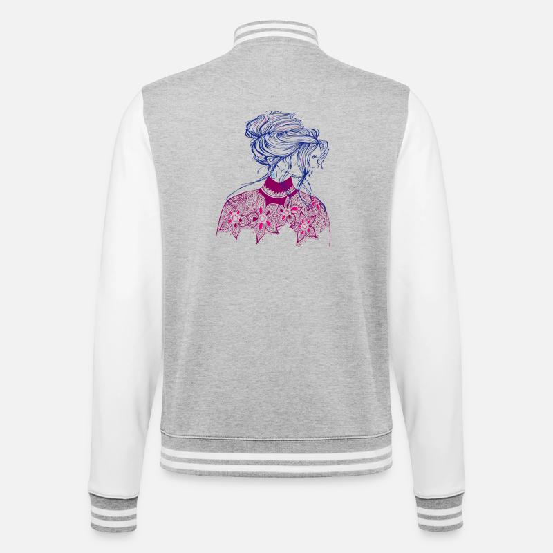 Mädchen Illustration - College-Sweatjacke - Grau meliert/Weiß
