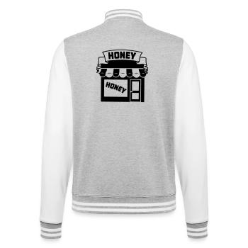 Logo Honig Shop - College-Sweatjacke - Grau meliert/Weiß - Hinten - Marisol (170cm)