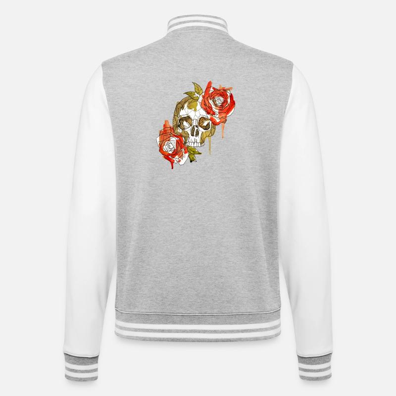 Crâne géométrique et roses - Veste Teddy - gris chiné / blanc