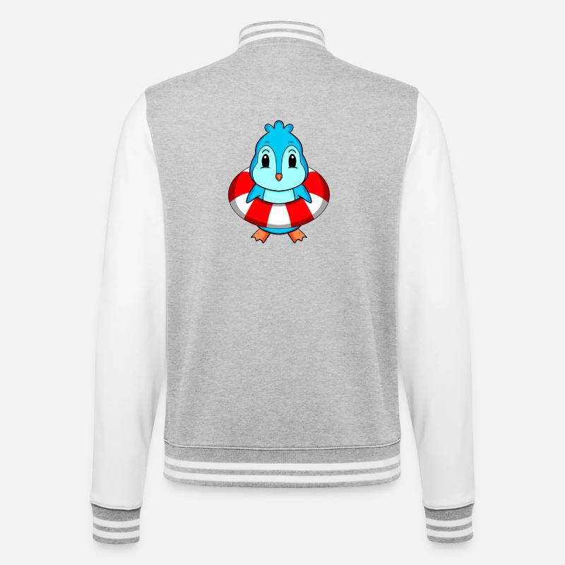 Pinguin Schwimmen Rettungsring - College-Sweatjacke - Grau meliert/Weiß