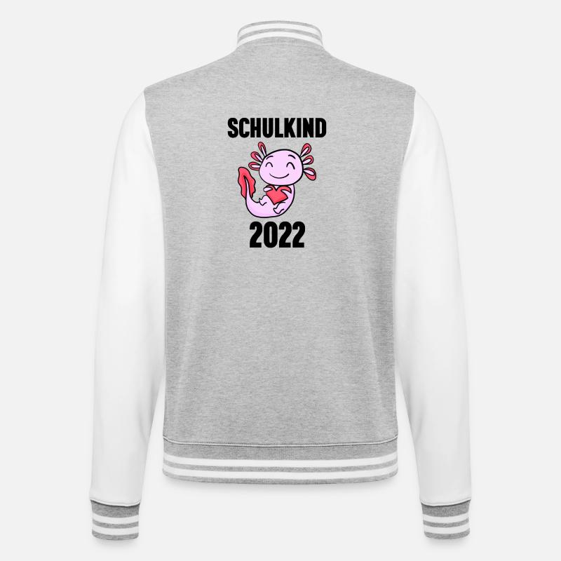 Schuldkind Einschulung 2022 - College-Sweatjacke - Grau meliert/Weiß