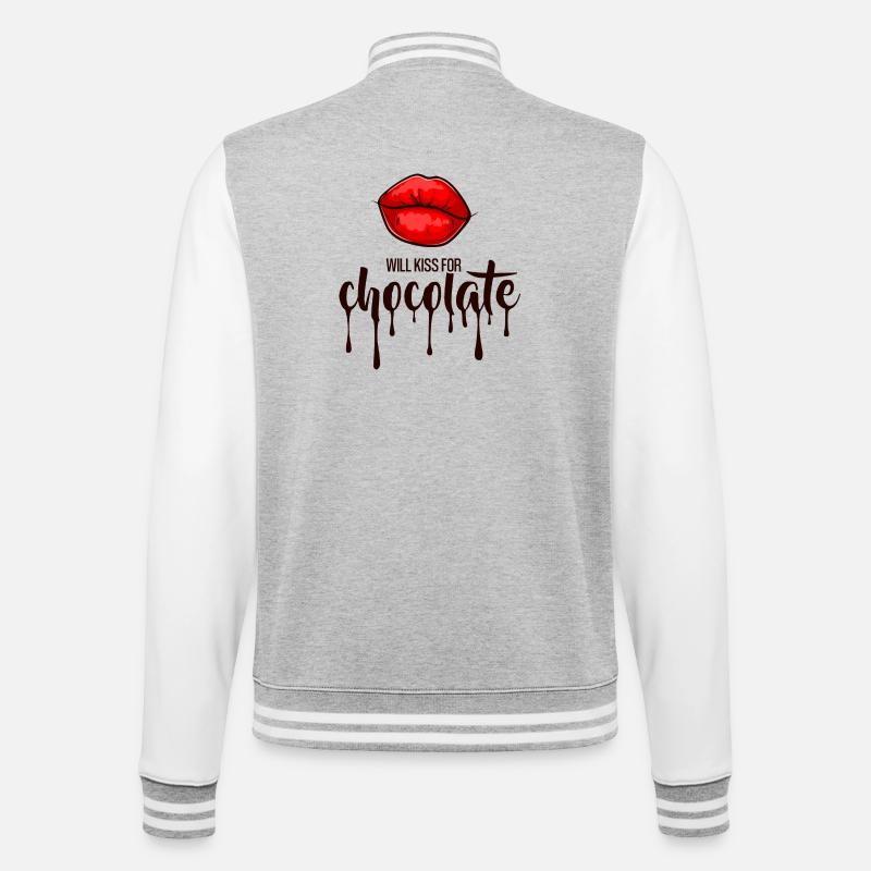 Wird sich für Schokolade küssen - College-Sweatjacke - Grau meliert/Weiß