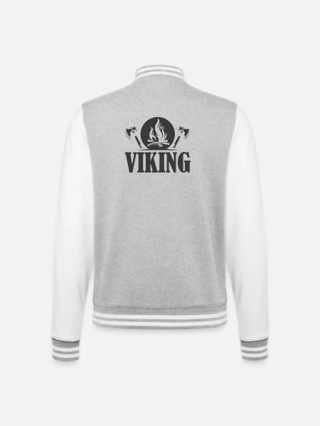 viking icon axe symbol fire graphic - College Sweat Jacket - heather grey/white