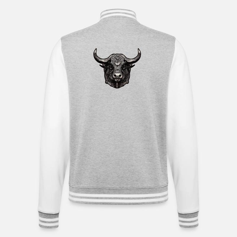 Stierkopf - College-Sweatjacke - Grau meliert/Weiß