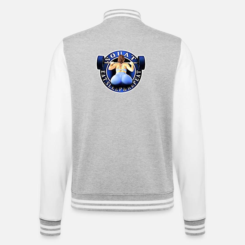 Squat, Eat, Sleep & Repeat. - College Sweat Jacket - heather grey/white