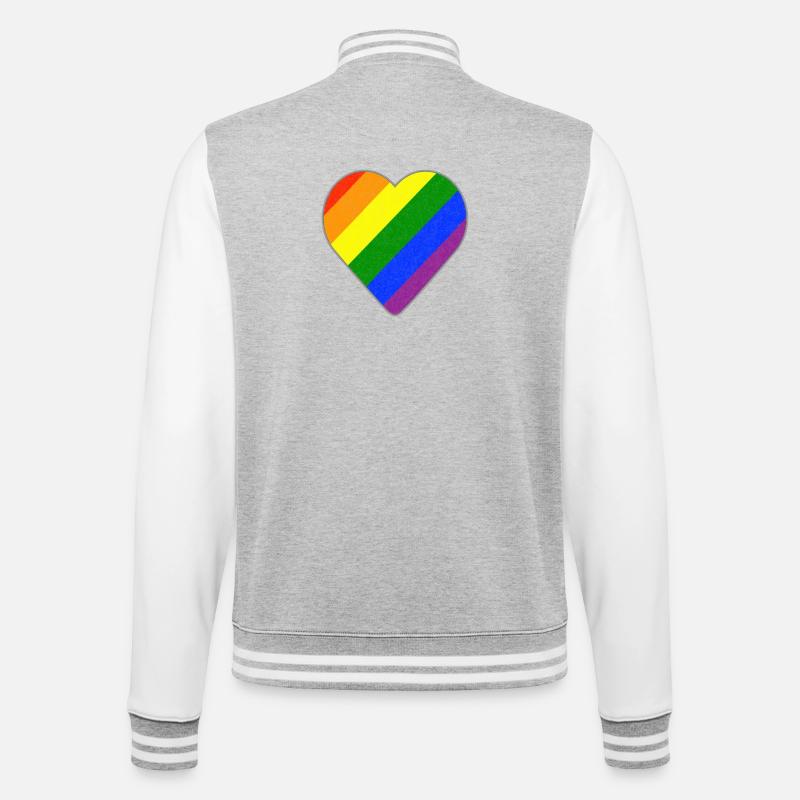Regenbogen Herz - College-Sweatjacke - Grau meliert/Weiß