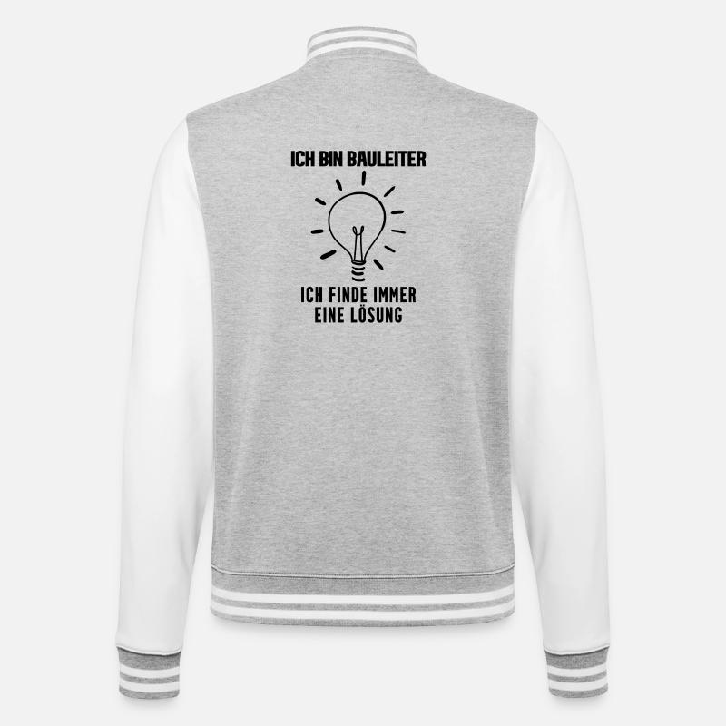 Bauleiter - College-Sweatjacke - Grau meliert/Weiß