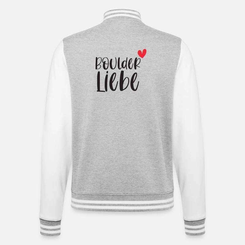 Bouldern Boulderliebe Berge Klettern Geschenk - College-Sweatjacke - Grau meliert/Weiß