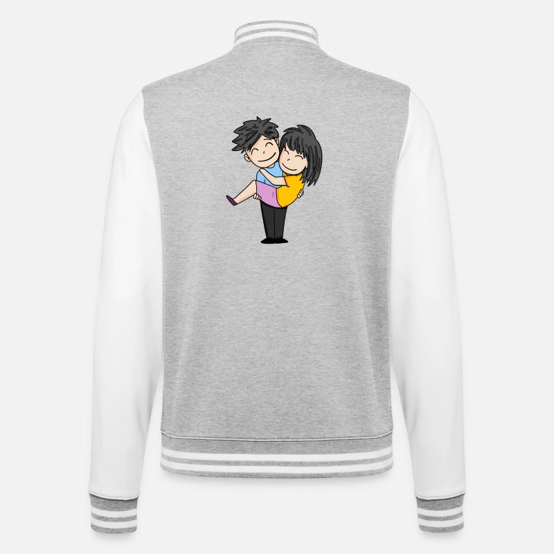 Paar Pärchen - College-Sweatjacke - Grau meliert/Weiß