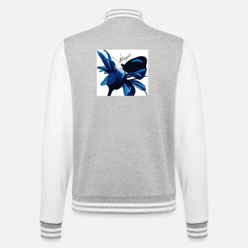 Blaues Blütenzauber mit Magic - College-Sweatjacke - Grau meliert/Weiß