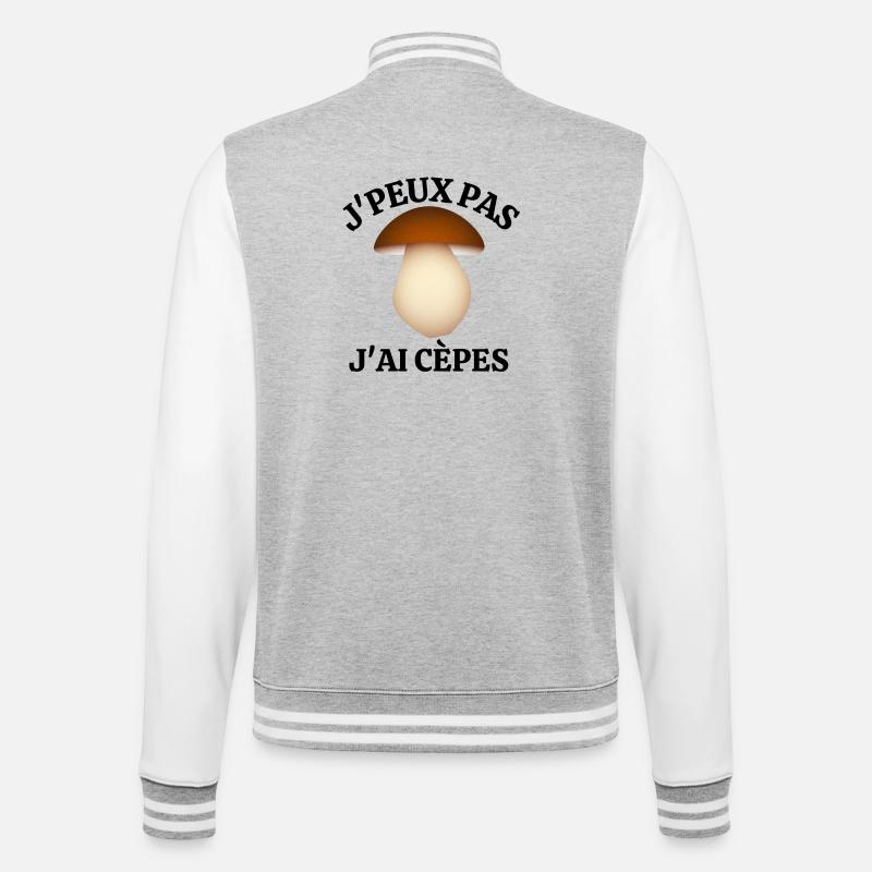 cèpes, champignon, ramasser des champignon - Veste Teddy - gris chiné / blanc