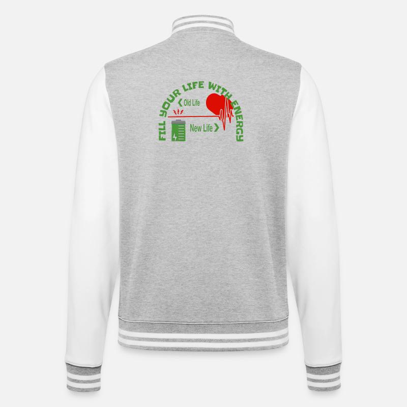 Füll dein Leben mit Energie - College-Sweatjacke - Grau meliert/Weiß