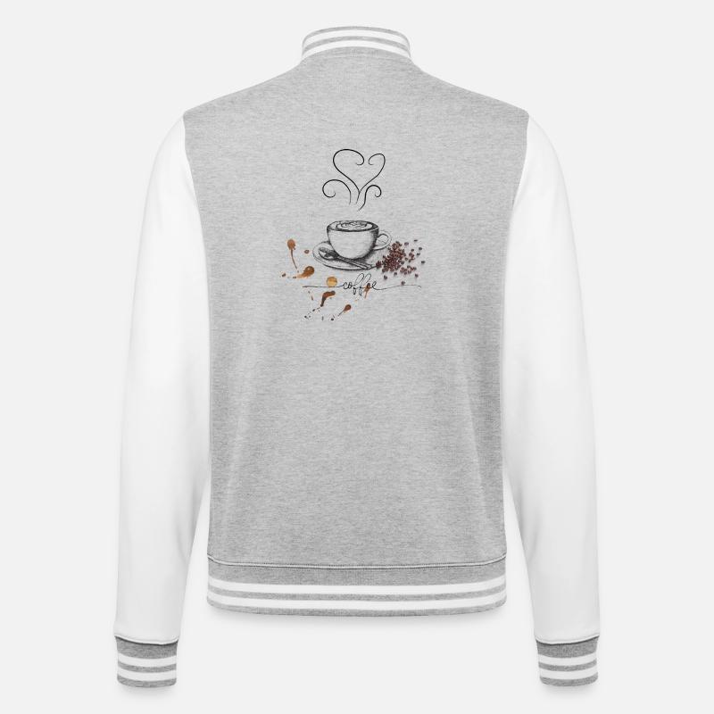 Kaffeetasse und Bohnen Design - College-Sweatjacke - Grau meliert/Weiß