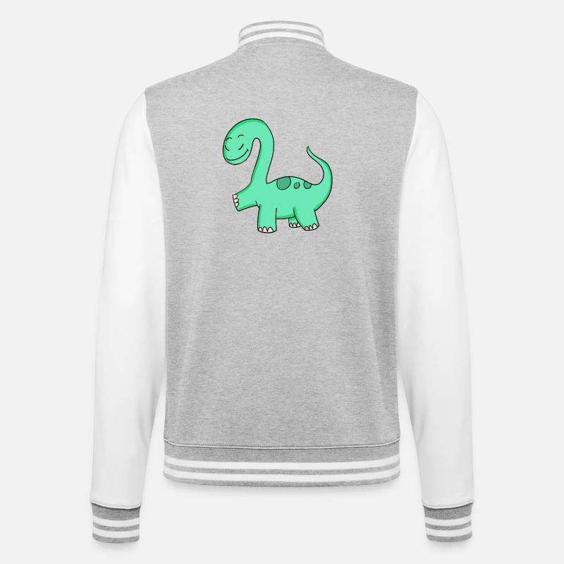 Dinosaurier Motiv - College-Sweatjacke - Grau meliert/Weiß