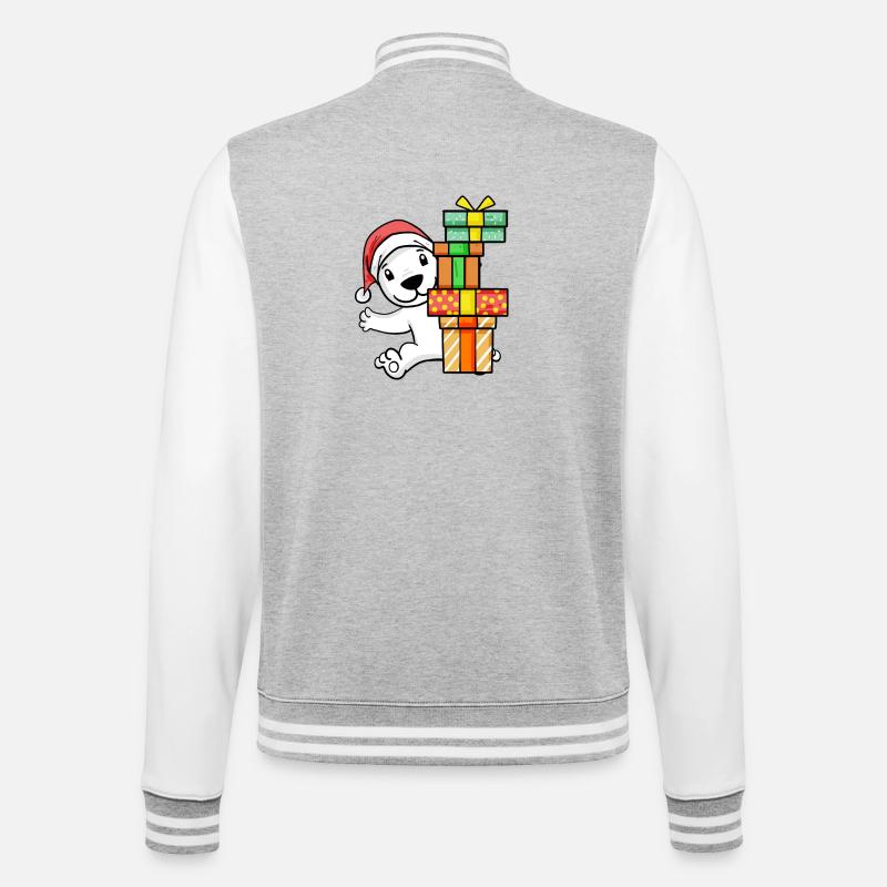 Weihnachten Eisbär mit Geschenke - College-Sweatjacke - Grau meliert/Weiß