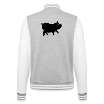 Schweineschattenfigur mit lockigem Schwanz - College-Sweatjacke - Grau meliert/Weiß - Hinten - Marisol (170cm)
