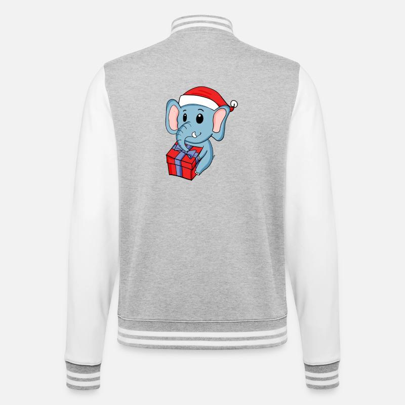 Weihnachten Elefant mit Geschenke - College-Sweatjacke - Grau meliert/Weiß