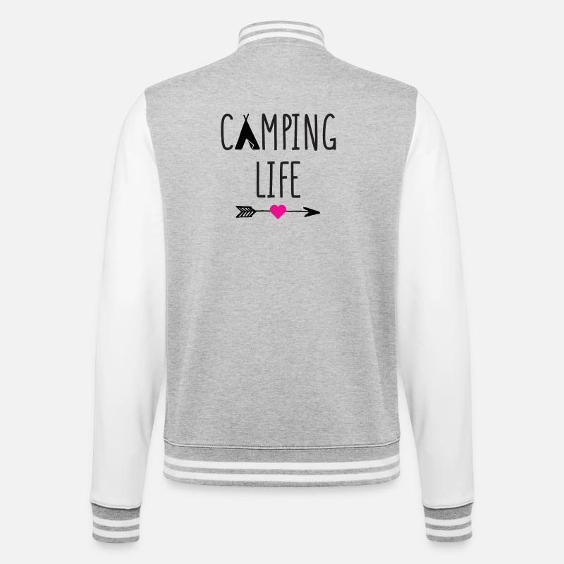 Leben auf dem Campingplatz - College-Sweatjacke - Grau meliert/Weiß