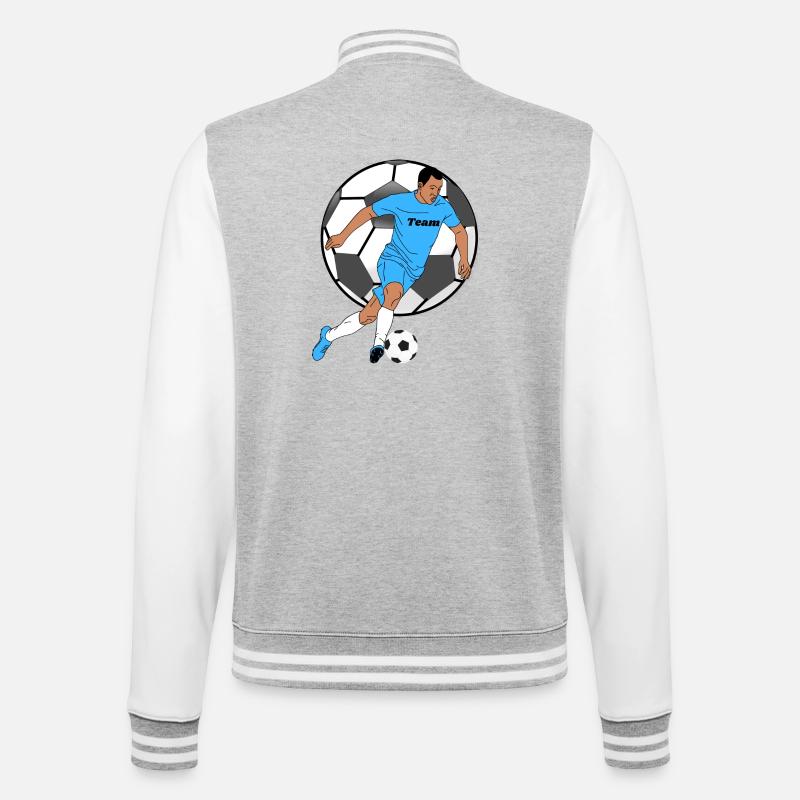 Blauer Teamkicker mit Ball - College-Sweatjacke - Grau meliert/Weiß
