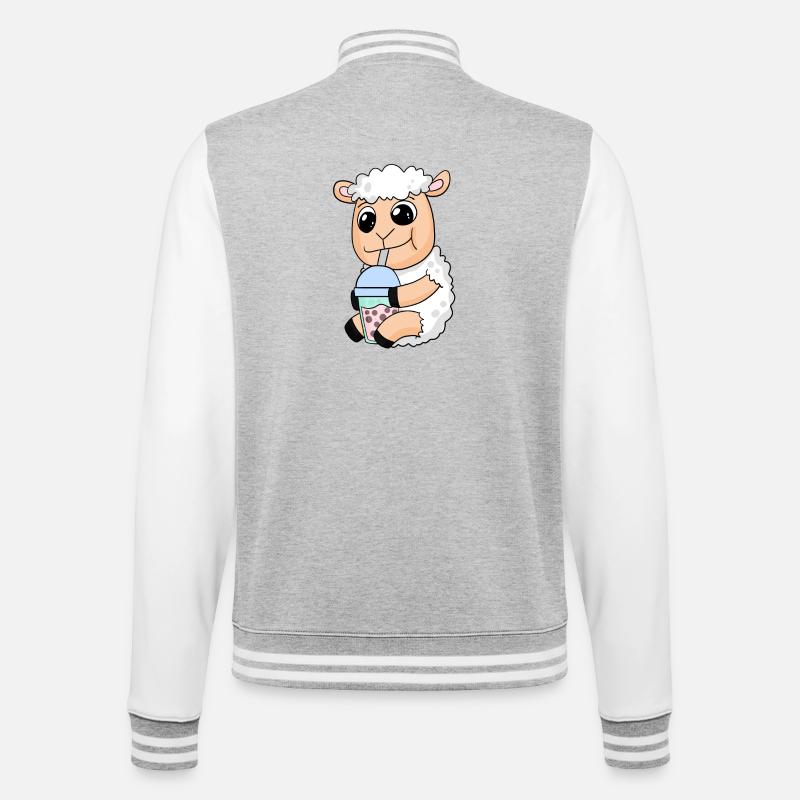 Sheep bubble tea motif - College Sweat Jacket - heather grey/white