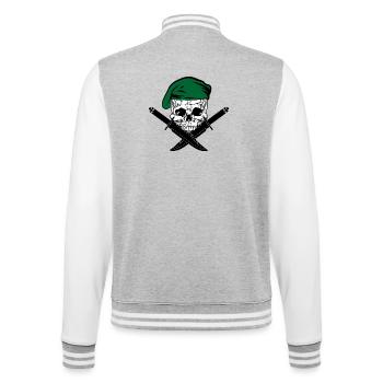 Skeleton green beret with two crossed knives - College Sweat Jacket - heather grey/white - Back - Marisol (170cm)