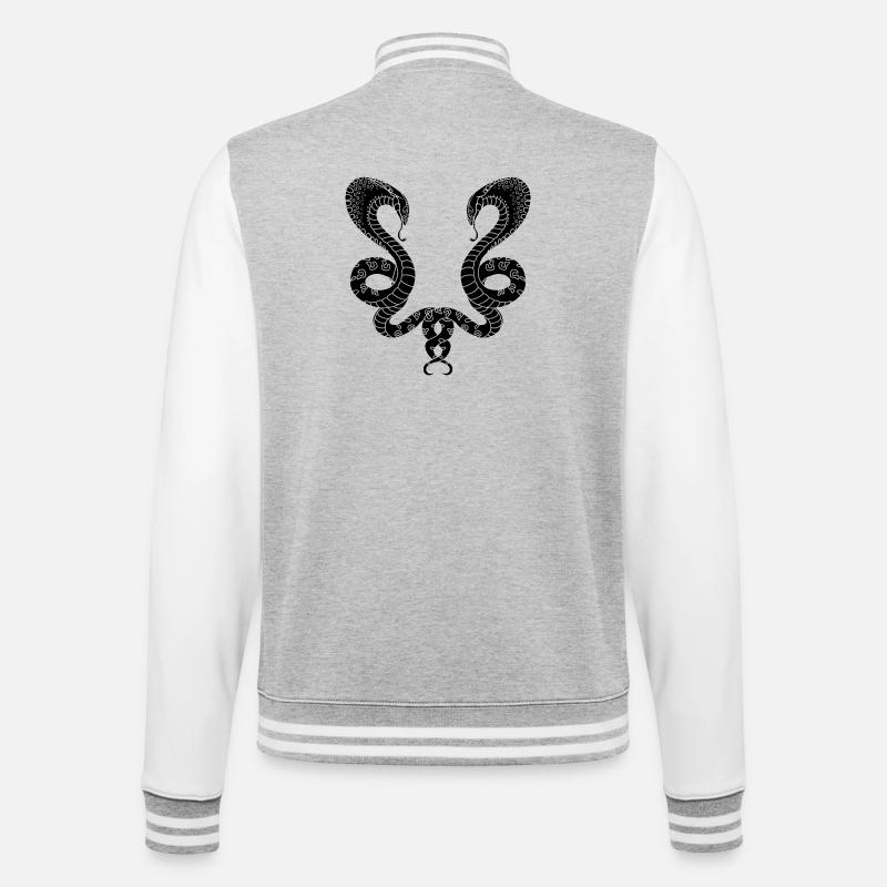 Zwei schwarze Schlangen - College-Sweatjacke - Grau meliert/Weiß