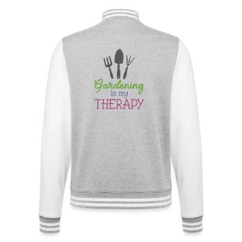 Gartenarbeit ist meine Therapie - College-Sweatjacke - Grau meliert/Weiß - Hinten - Marisol (170cm)
