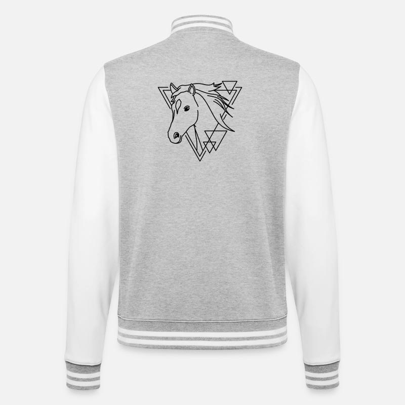 Pferd in geometrischer Form - Line-Art-Design - College-Sweatjacke - Grau meliert/Weiß