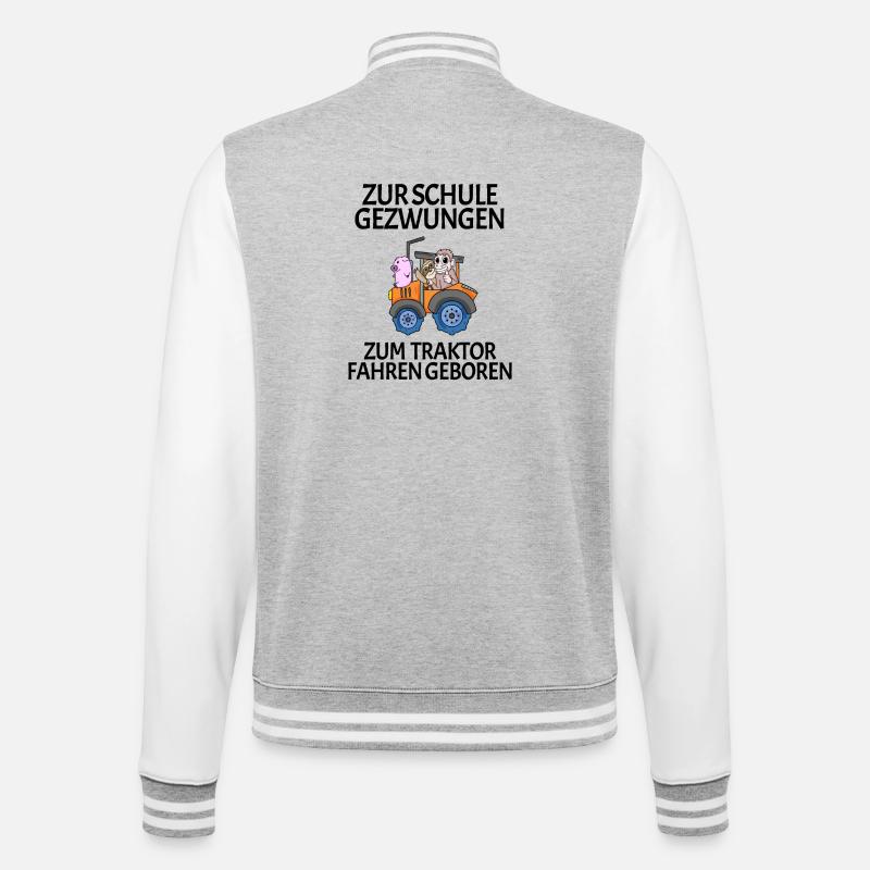 Schule Einschulung Traktor Geschenk Lustig - College-Sweatjacke - Grau meliert/Weiß
