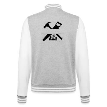 Scie à marteau et raboteuse logo de charpentier - Veste Teddy - gris chiné / blanc - Dos - Marisol (170cm)