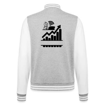 Glücklicher junger Mann auf Laptop-Verkäufe steigen - College-Sweatjacke - Grau meliert/Weiß - Hinten - Marisol (170cm)