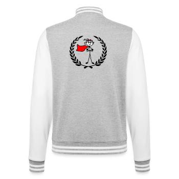 Heldin im Lorbeerkranz mit verschränkten Armen - College-Sweatjacke - Grau meliert/Weiß - Hinten - Marisol (170cm)