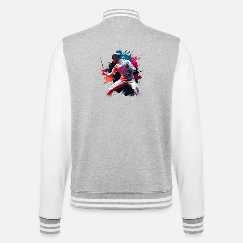 Farbexplosiver Fechter Graffiti - College-Sweatjacke - Grau meliert/Weiß