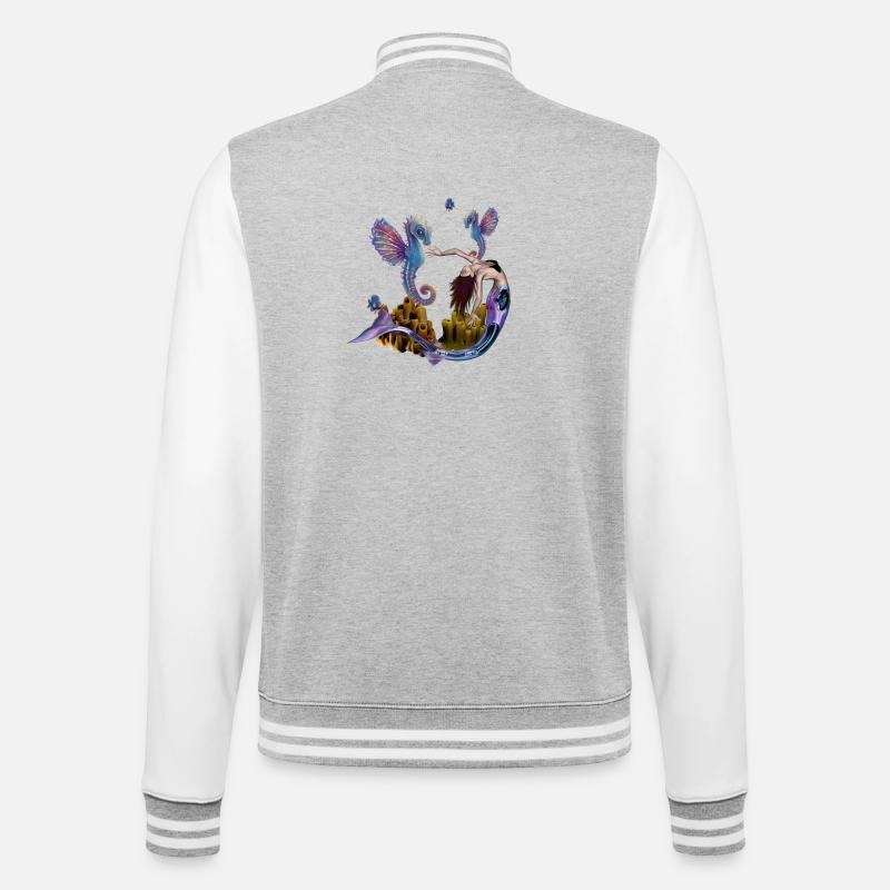 Wunderbare Meerjungfrau mit Seepferdchen - College-Sweatjacke - Grau meliert/Weiß