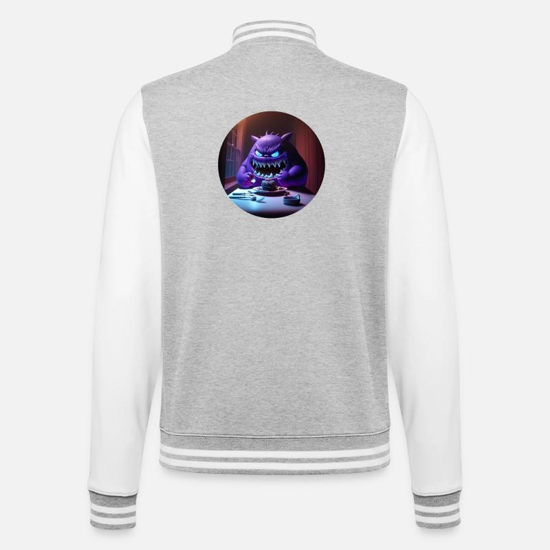 Süsses Monster Comic - College-Sweatjacke - Grau meliert/Weiß