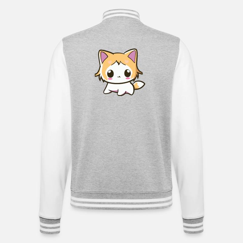Kawaii Chibi Cat - Mignon chaton d’anime - Veste Teddy - gris chiné / blanc