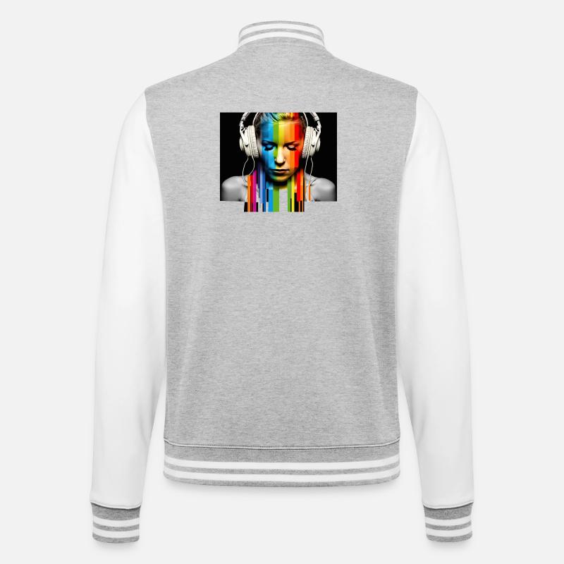 Rainbow Pulse: Kopfhörer-Porträt - College-Sweatjacke - Grau meliert/Weiß