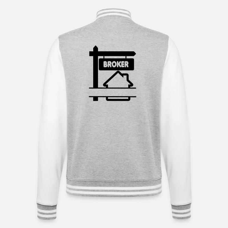 Logo Broker mit Text BROKER - College-Sweatjacke - Grau meliert/Weiß