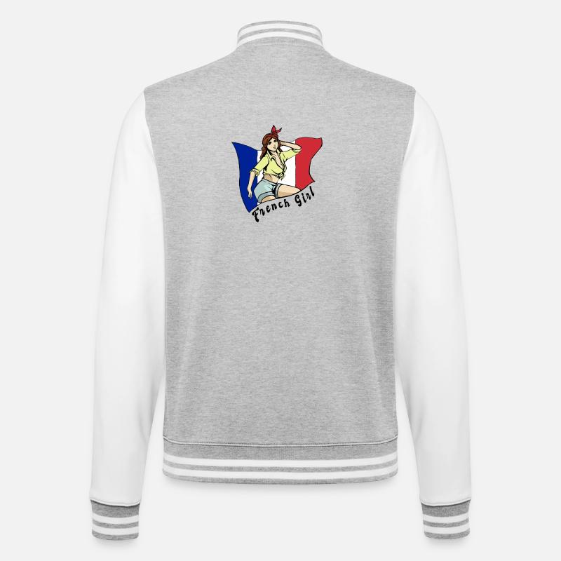 Frankreich Mädchen Flaggen Design - College-Sweatjacke - Grau meliert/Weiß