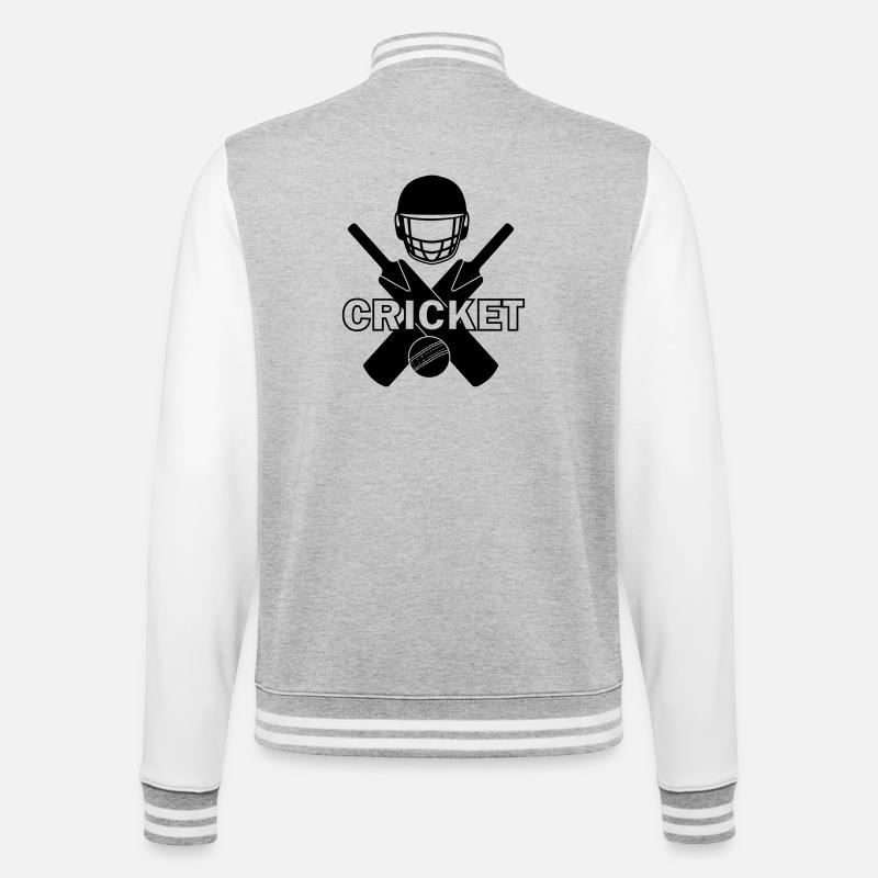 Cricket-Logo-Schattenbild mit Text - College-Sweatjacke - Grau meliert/Weiß