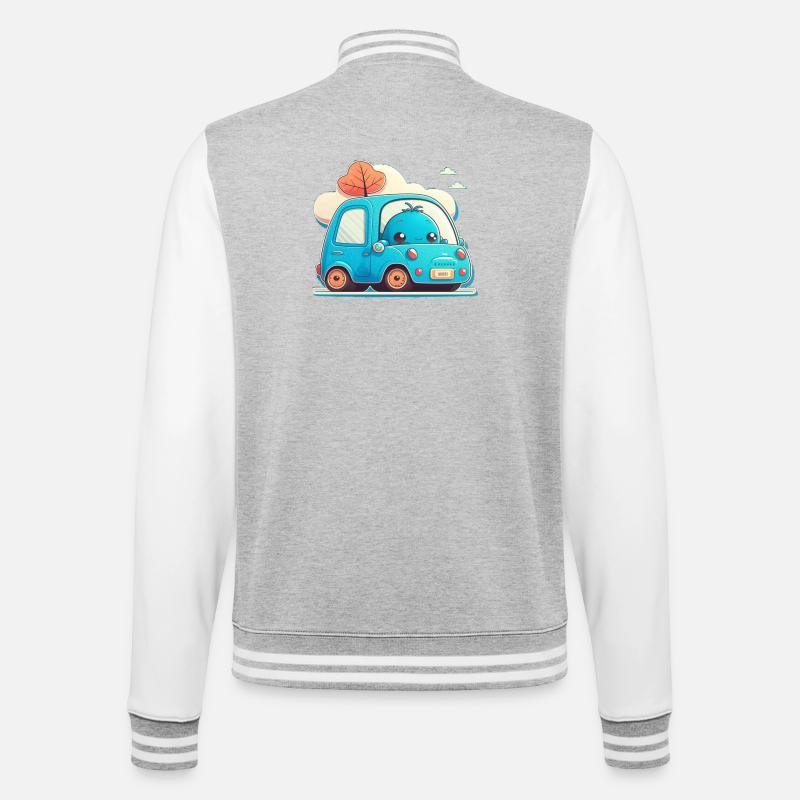 Blaues Auto mit Monster - College-Sweatjacke - Grau meliert/Weiß